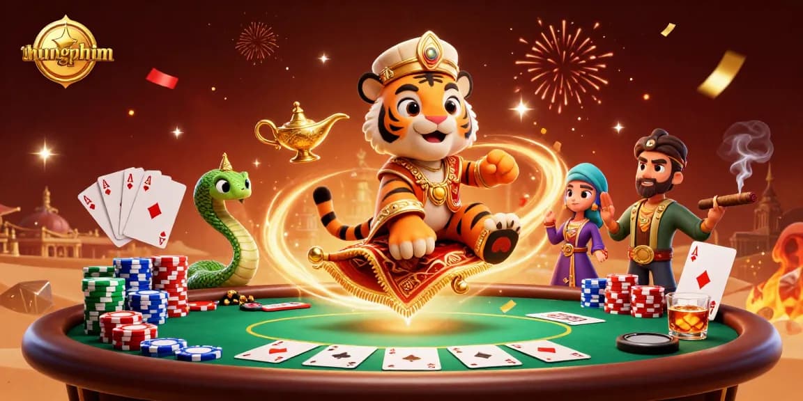 Experience the thrilling world of thungphim where a sultan rides a magical carpet in a lively casino.