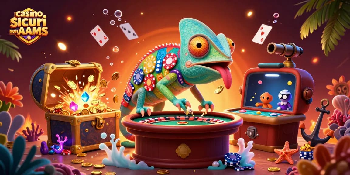 Giocando nei migliori casino sicuri non AAMS, un camaleonte affascinante circondato da gioielli marini.