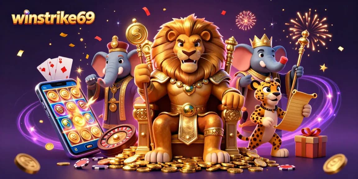 Experience thrilling gameplay with winstrike69 in this vibrant casino illustration featuring dynamic elements.