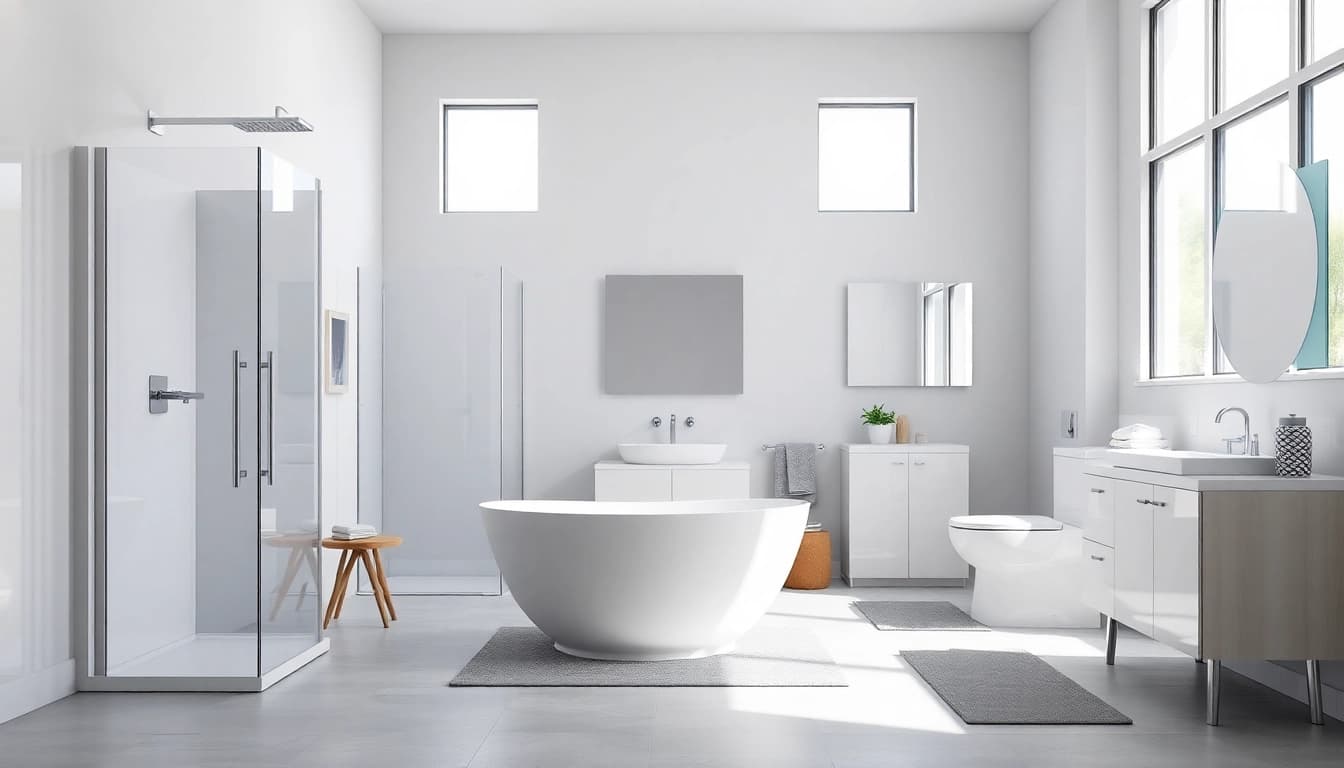 Sonni sanitär GmbH präsentiert hochwertige Badprodukte in einem eleganten Badezimmer-Setting.