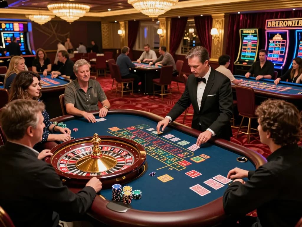 Migliori casino online europei live scene with players at roulette table, vibrant atmosphere and strategic gameplay.