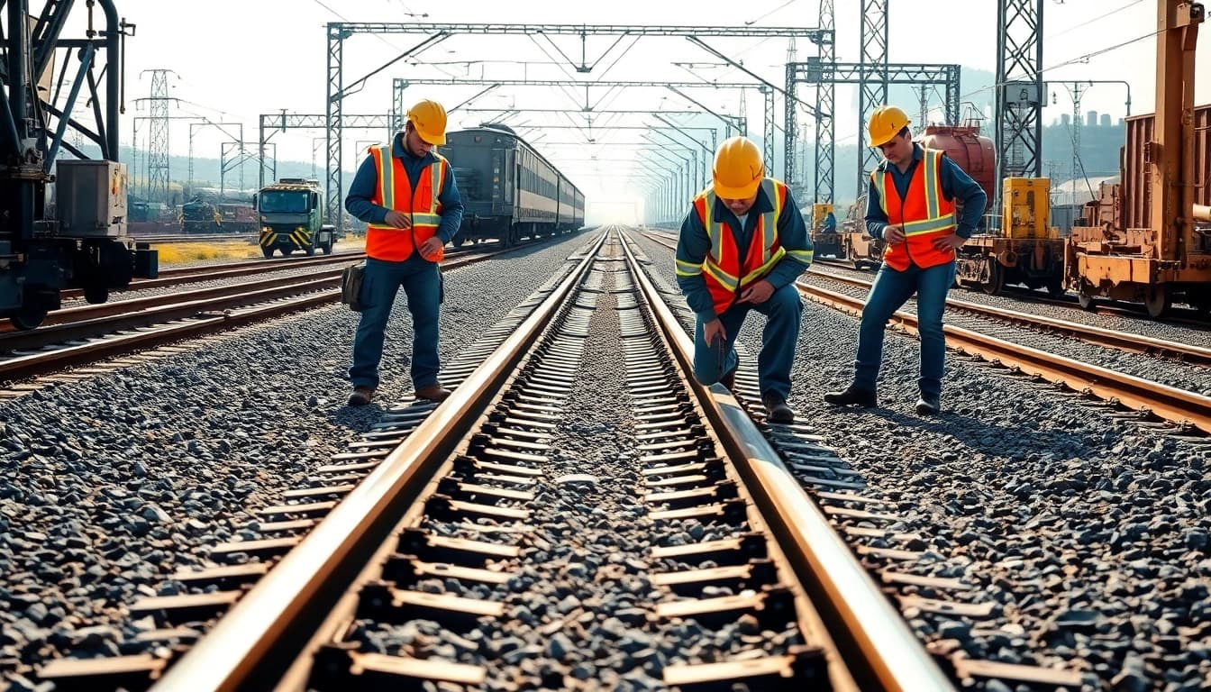Railroa Maintenance Services in action as a team repairs railroad tracks with precision and safety.