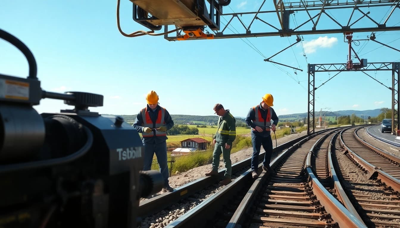 Railroa Maintenance Services team performing track repairs with professional tools and equipment.