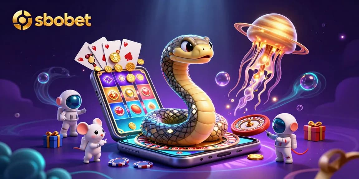 Experience sbobet betting action with a dynamic 3D illustration featuring cartoon characters and casino elements.