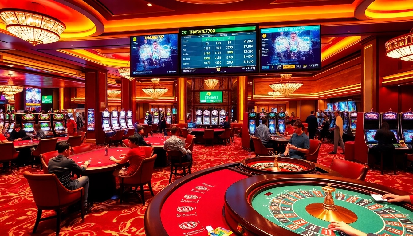 Players enjoying thrilling games at Thabet77's luxurious casino.
