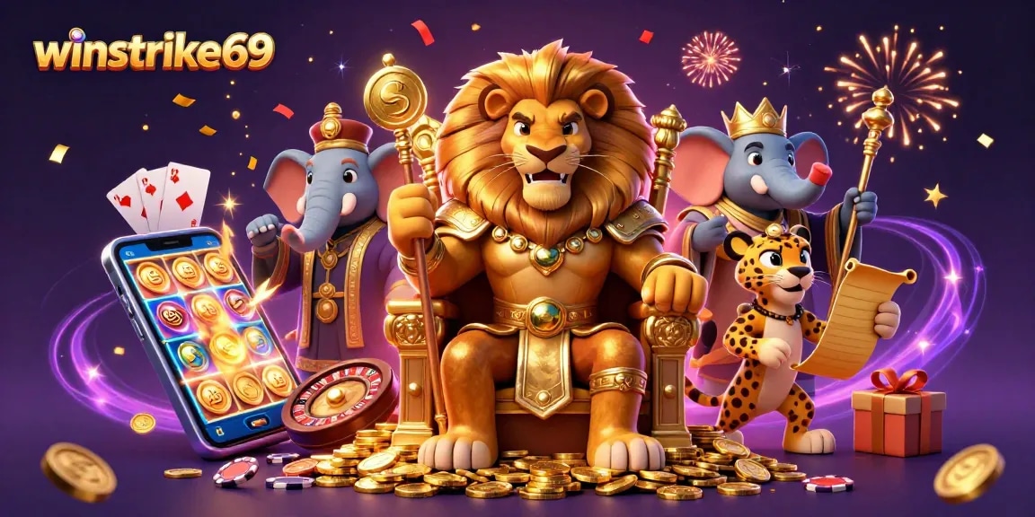 Experience thrilling gameplay with winstrike69 in this vibrant casino illustration featuring dynamic elements.