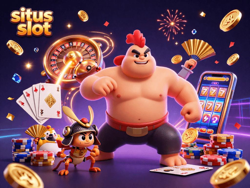 Spin the winning reels at situs slot with a lively sumo wrestler and a cricket in action!