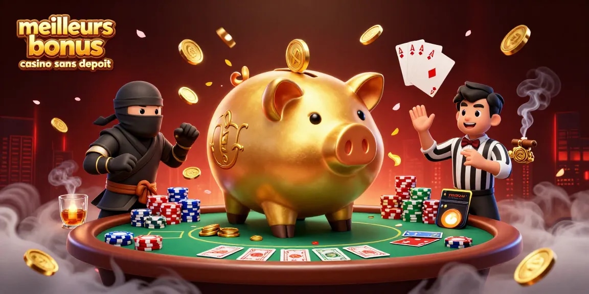 Découvrez les meilleurs bonus casino sans dépôt avec un piggy bank sumo illustratif et des éléments de jeu dynamiques.