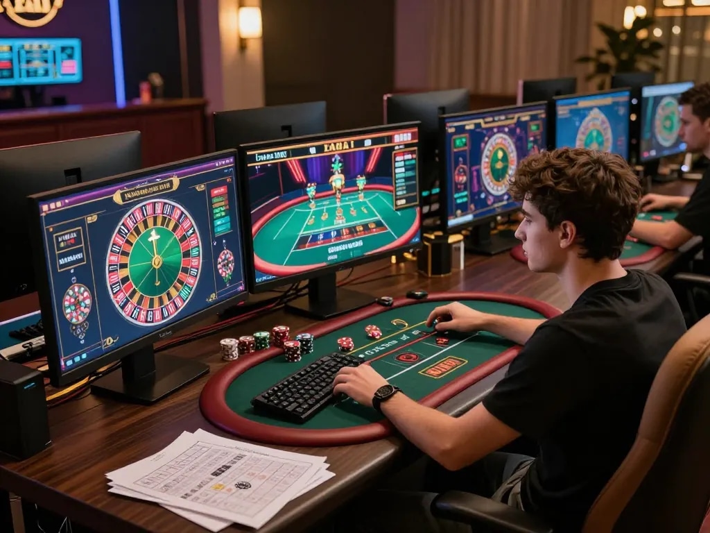 Engaged player utilizing casino online stranieri sicuri platform on multiple screens.