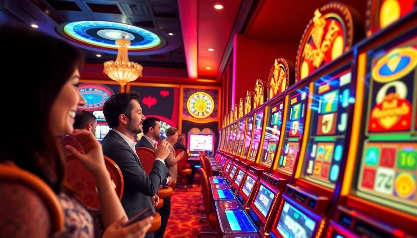 Pemain menikmati sensasi permainan slot Depo 5K dalam suasana kasino mewah.