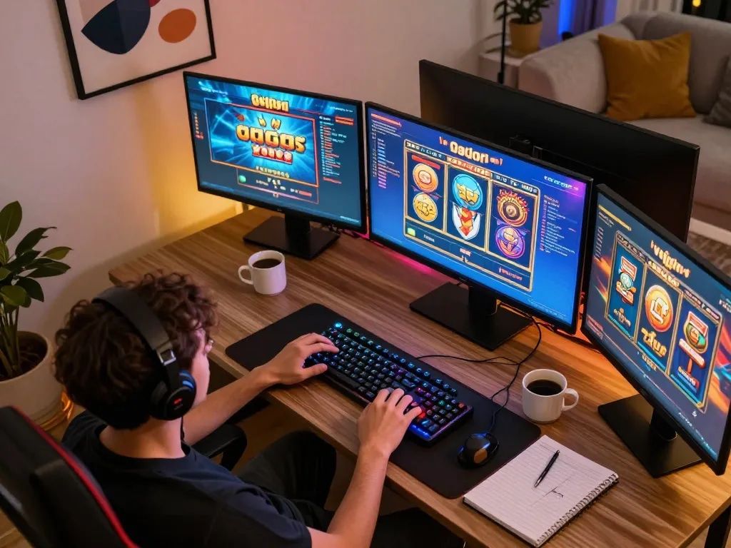 Engaging online gaming session featuring slot gacor gameplay with multiple screens and strategic elements.