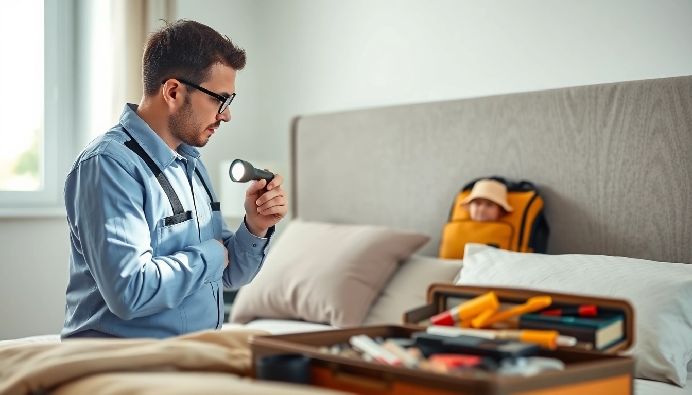 Check local bed bug exterminators inspecting a clean bedroom for pests.