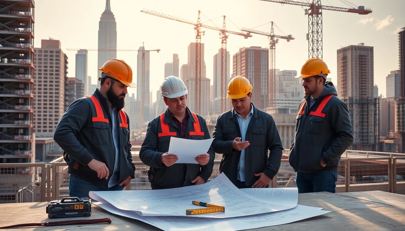 Construction workers showcasing teamwork as a New York City General Contractor on a busy site.