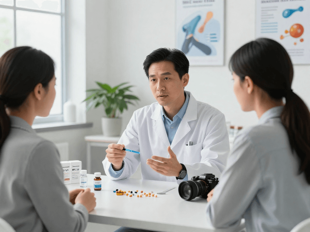 BPC 157 benefits explained in a healthcare consultation setting with modern delivery methods.
