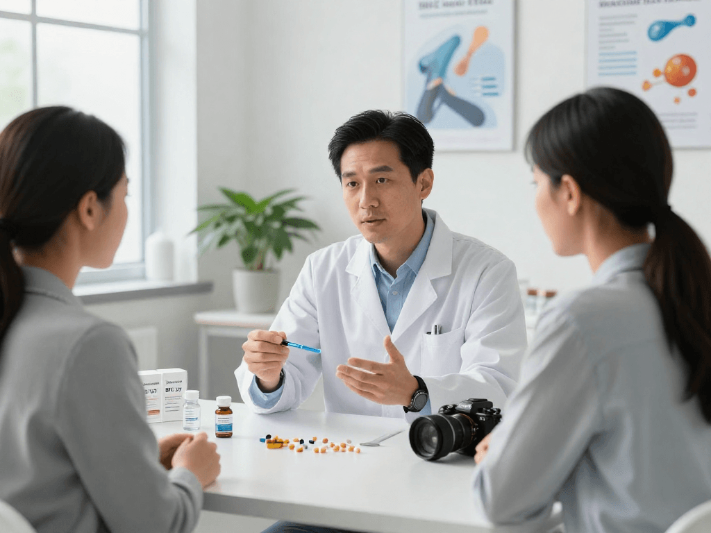 BPC 157 benefits explained in a healthcare consultation setting with modern delivery methods.