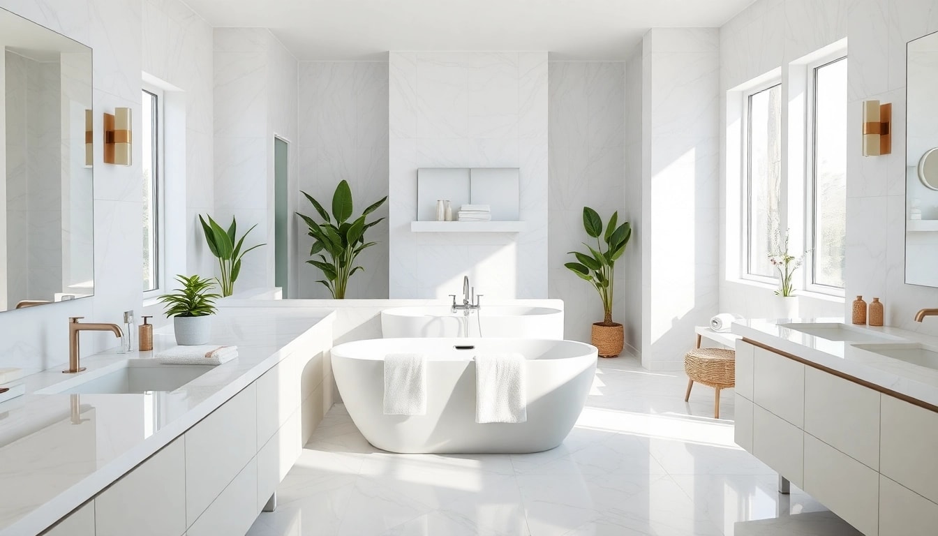 Bathroom renovation near me showcasing a bright, modern space with elegant fixtures.