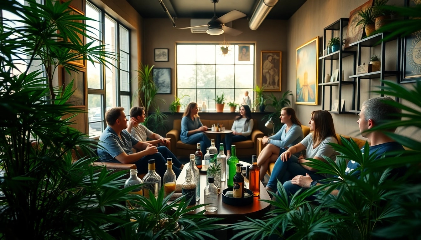 Visiting Cannabis Clubs Lloret De Mar in a cozy lounge filled with lush greenery.