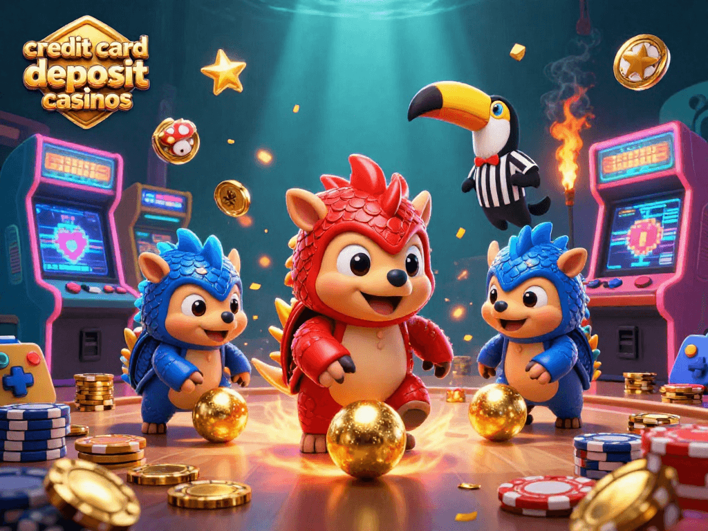 Experience exciting gaming action at credit card deposit casinos featuring pangolins and casino elements.