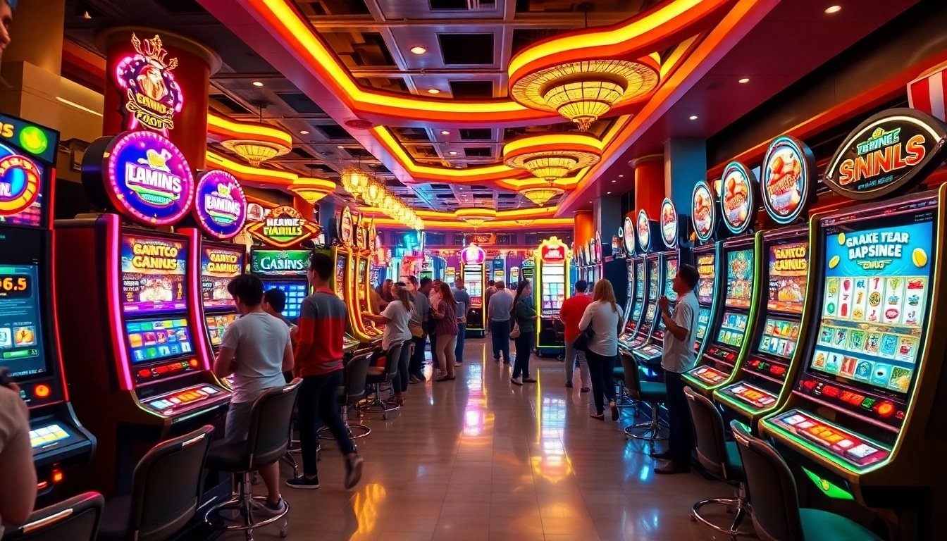 Mainkan rtp slot terbaru dengan slot machines cerah dan ramai di kasino.
