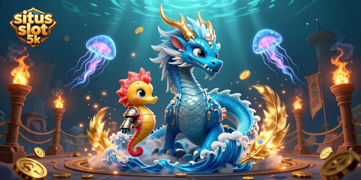 Play and win at situs slot 5k with an enchanting illustration of a dragon and seahorse