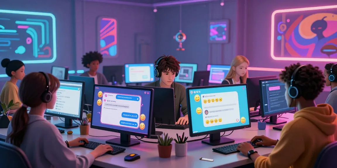 Dynamic NSFW chat interaction among diverse AI avatars in a vibrant virtual space, showcasing playful engagement.