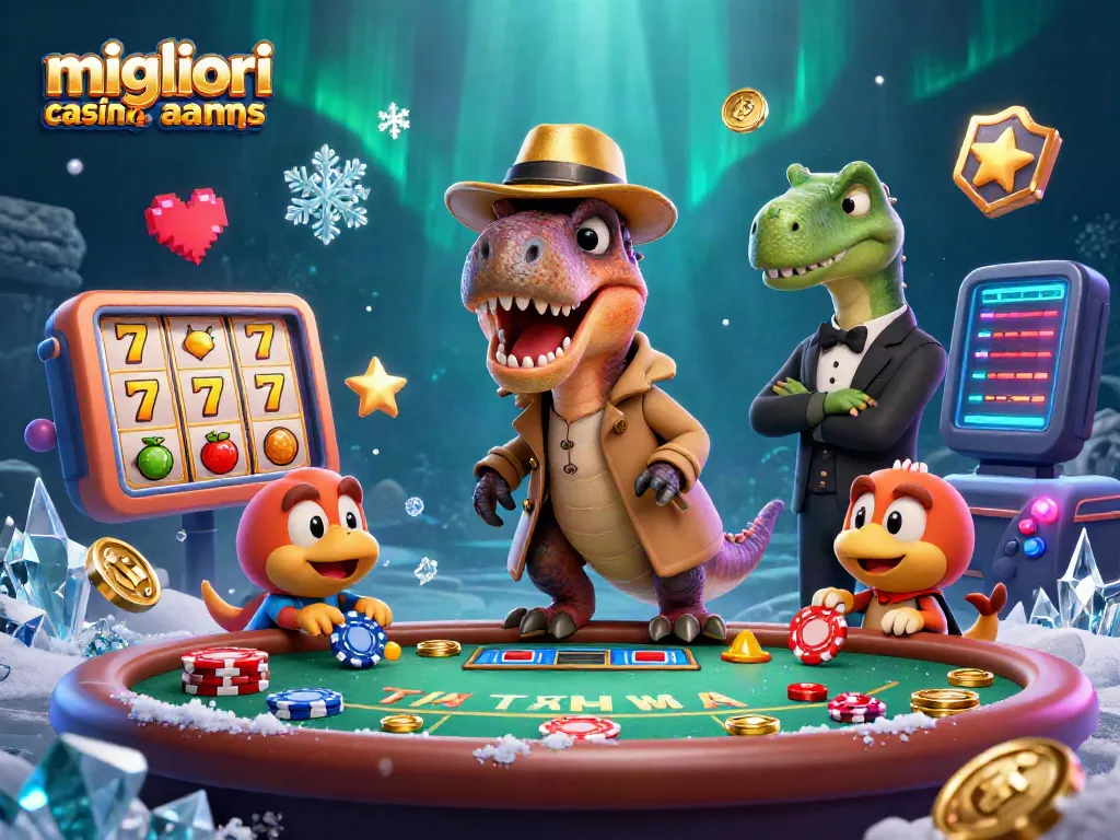 Giocando nei migliori casino online AAMS, un velociraptor travestito conta le carte al blackjack mentre un pit boss lo osserva.
