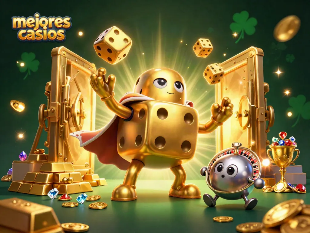 Juega en los mejores casinos con dados dorados y tesoros brillantes en un ambiente festivo.