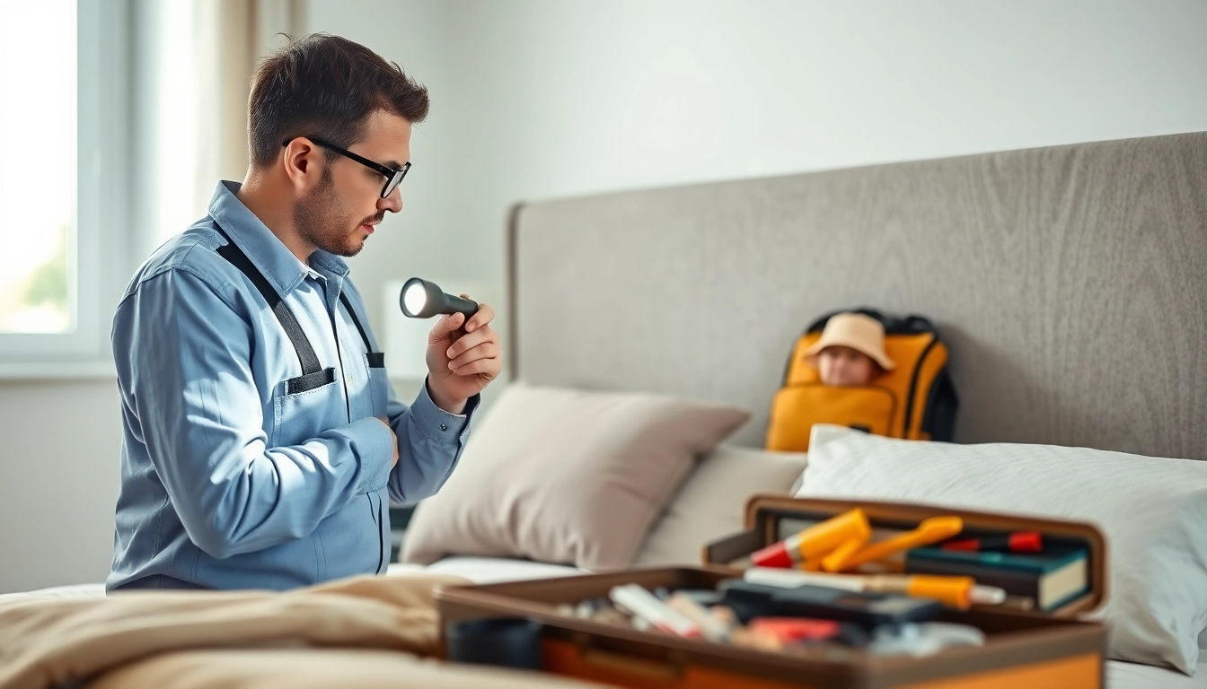 Check local bed bug exterminators inspecting a clean bedroom for pests.