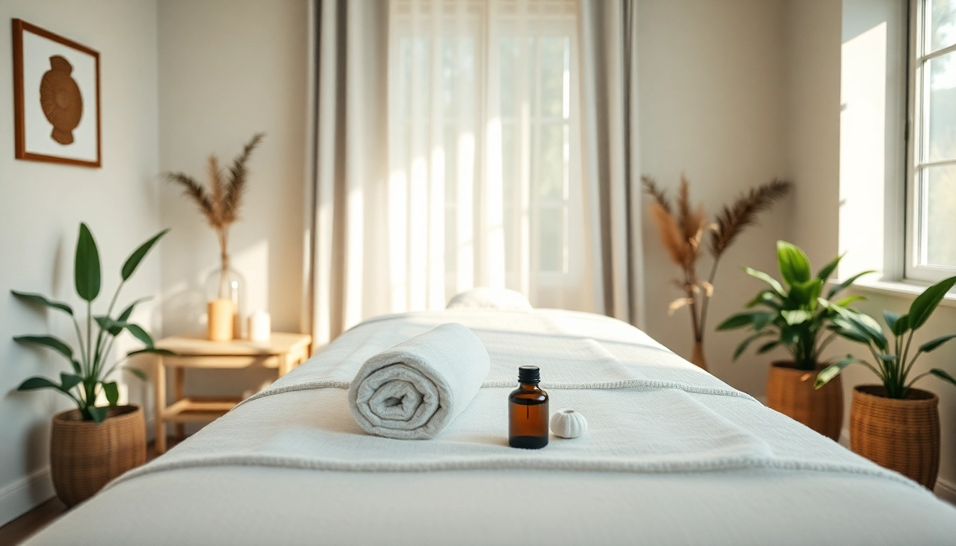 Relaxing home massage setup emphasizing 출장마사지 services with calming colors.