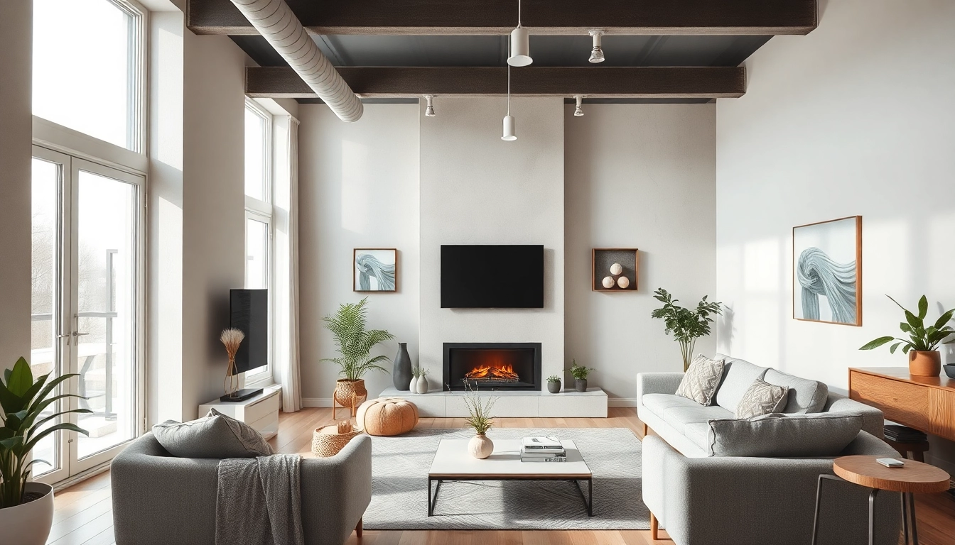 Heizkörper installation in a modern living room with elegant decor und warm lighting.