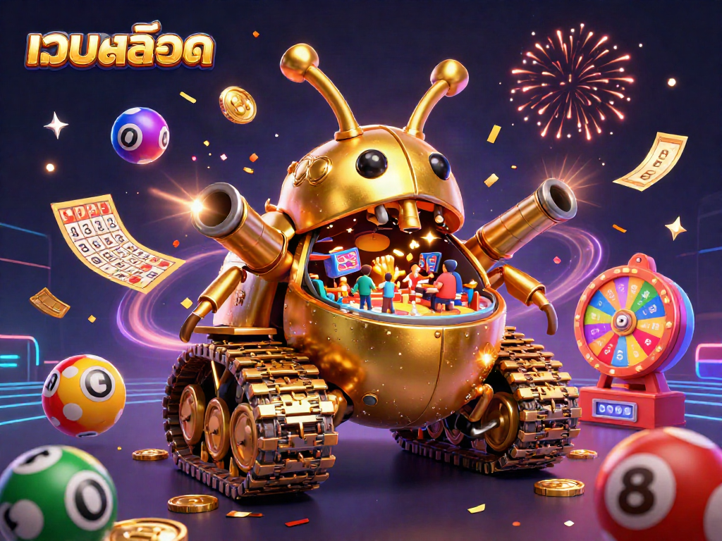 Engage in เว็บสล็อต fun with a golden beetle tank casino bursting with colorful lottery elements!