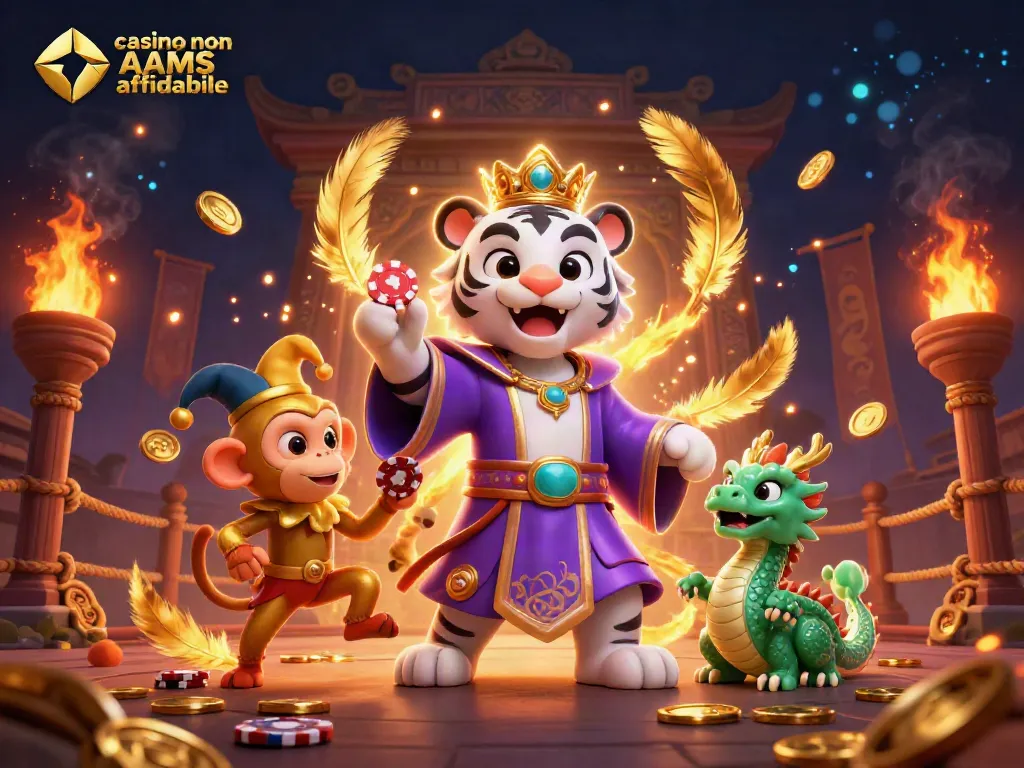 Gioca nei migliori casino non AAMS affidabili con l'immagine di una tigre elegante e un drago di giada che portano ricchezze e divertimento.