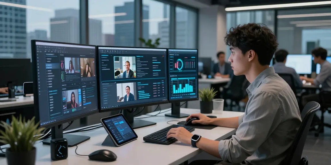 Detect AI image in a modern workspace, showcasing real-time moderation analytics and team collaboration.