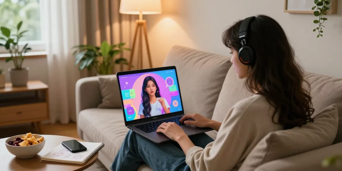 Engaging scene of a user interacting with an AI gf on a laptop, showcasing immersive virtual companionship.