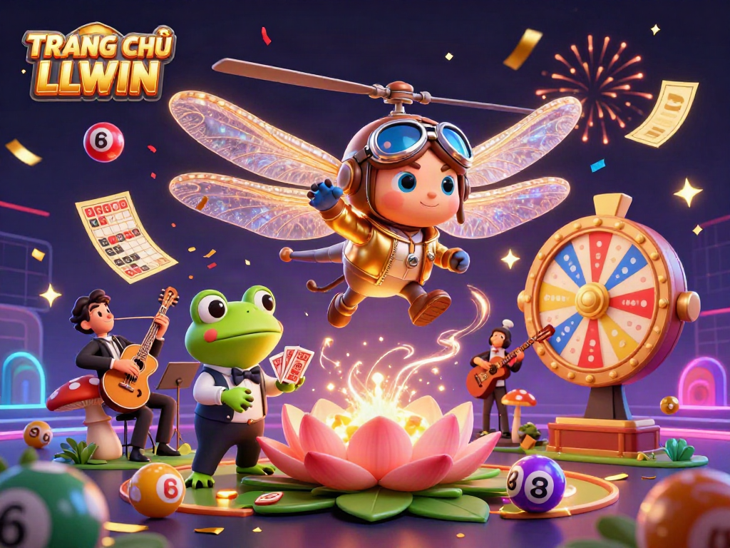 Experience the excitement of TRANG CHỦ LLWIN with vibrant gambling elements and characters in a dynamic casino scene.