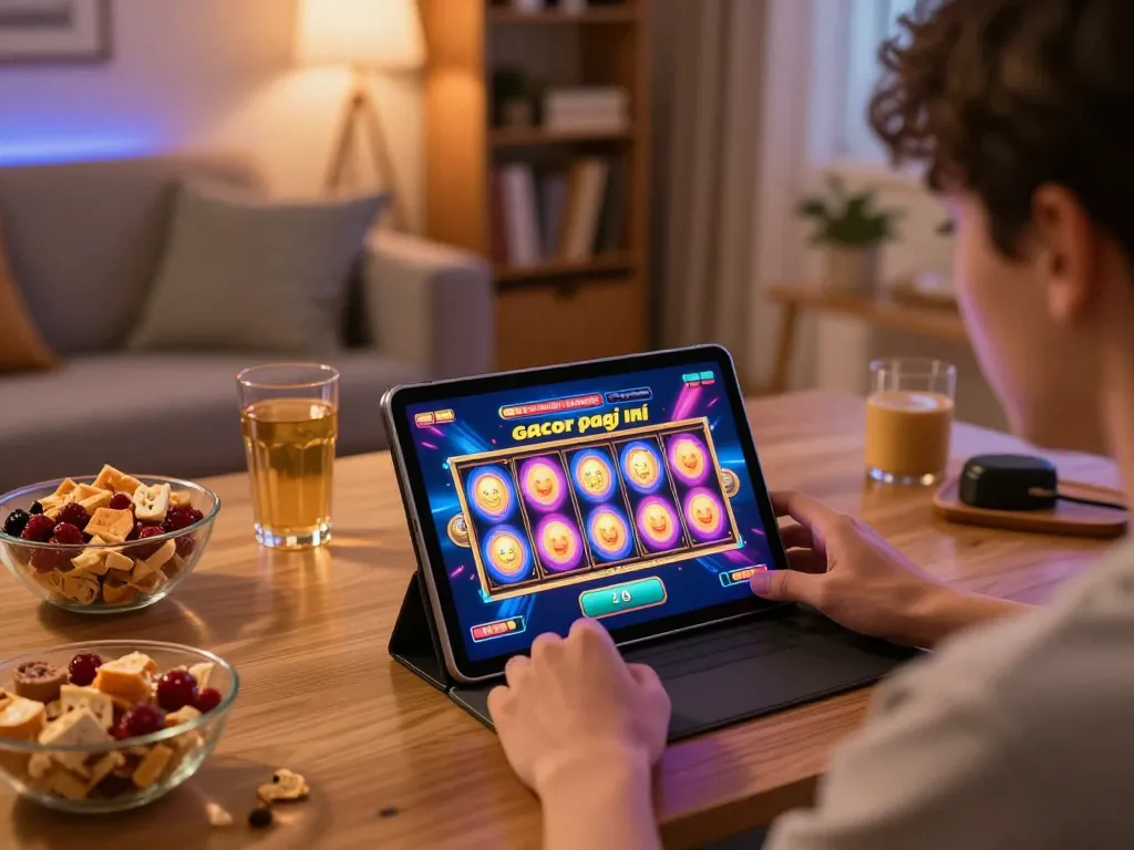Experience the thrill of slot gacor pagi ini with a player immersed in online gaming at home.