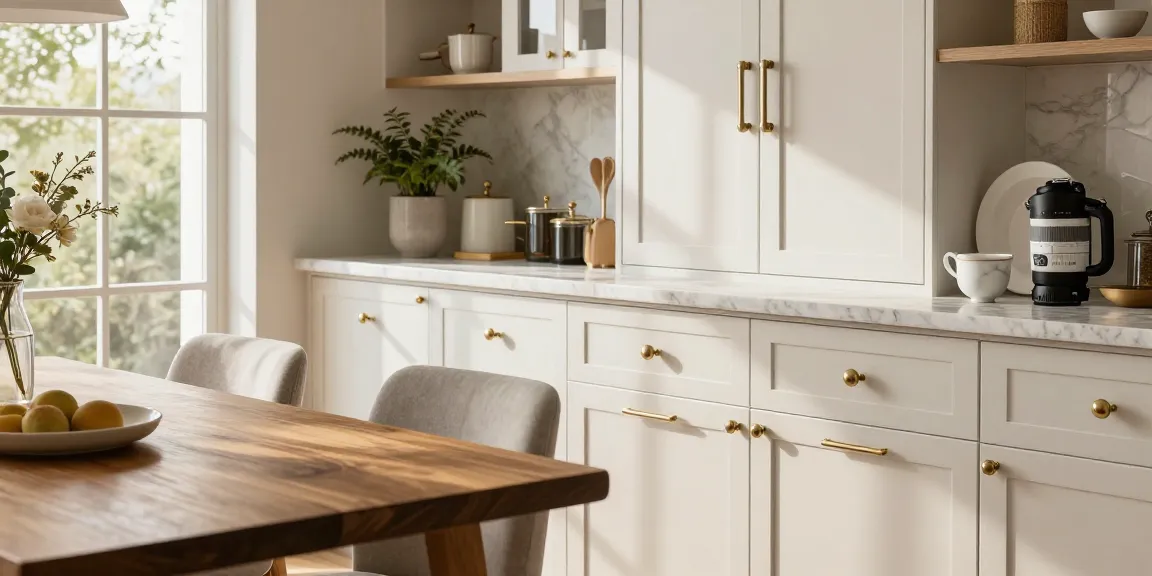 Luxury kitchen showcasing high-end handles and knobs enhancing cabinetry design.