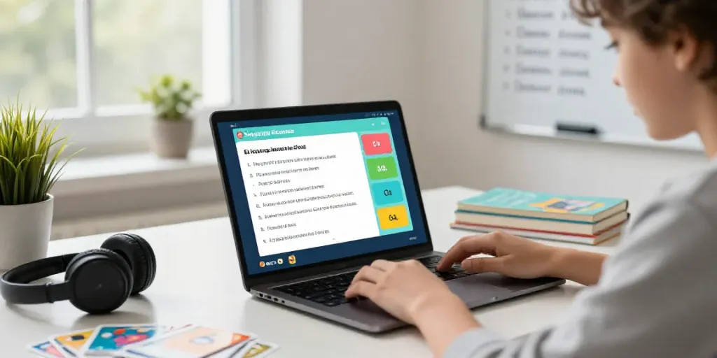 Toto online learning platform with student studying in a cozy environment