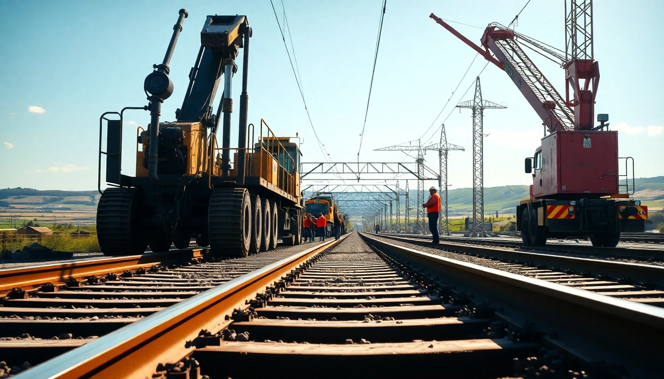 Railroad Contractors USA team working on a railway construction project with heavy machinery.