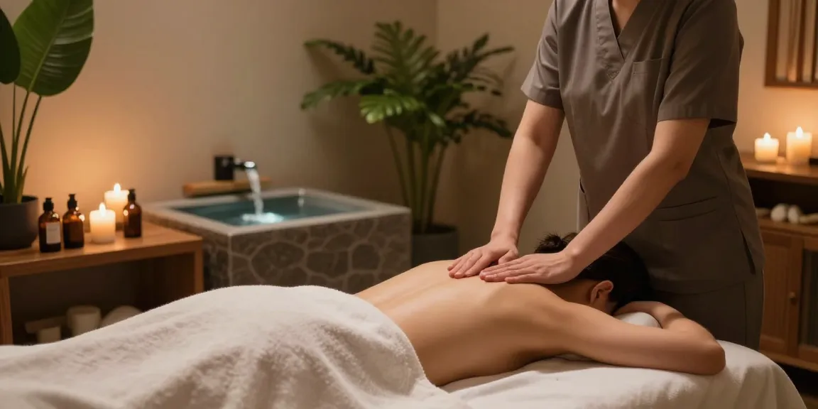 Relaxing 문정동출장마사지 scene with a therapist in a serene spa environment.