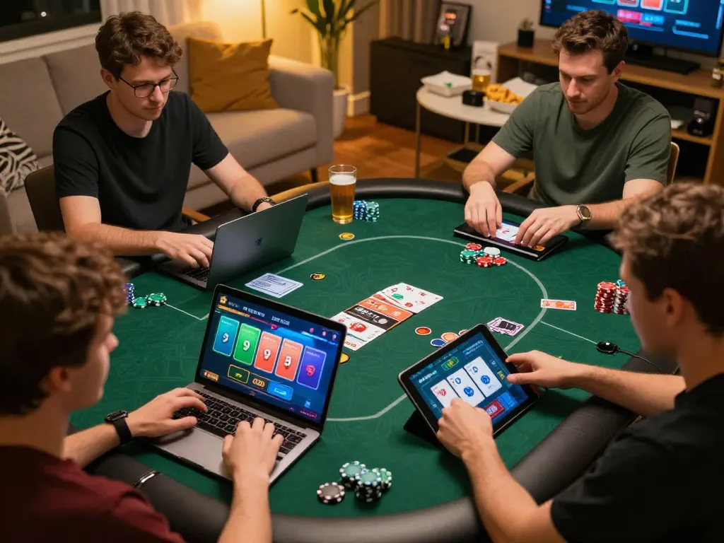 Players engaged in an exciting poker game online, experiencing FAFA 828 gaming strategies.