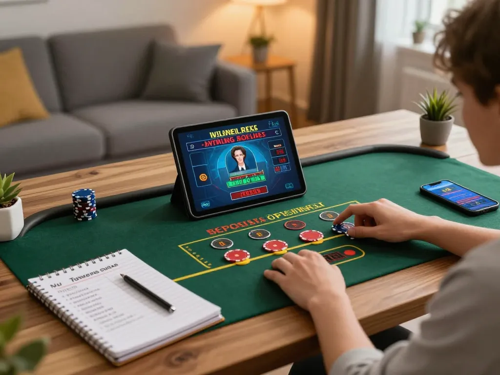 Engage with 388bet's live dealer games on a tablet at home, showcasing strategic gameplay.