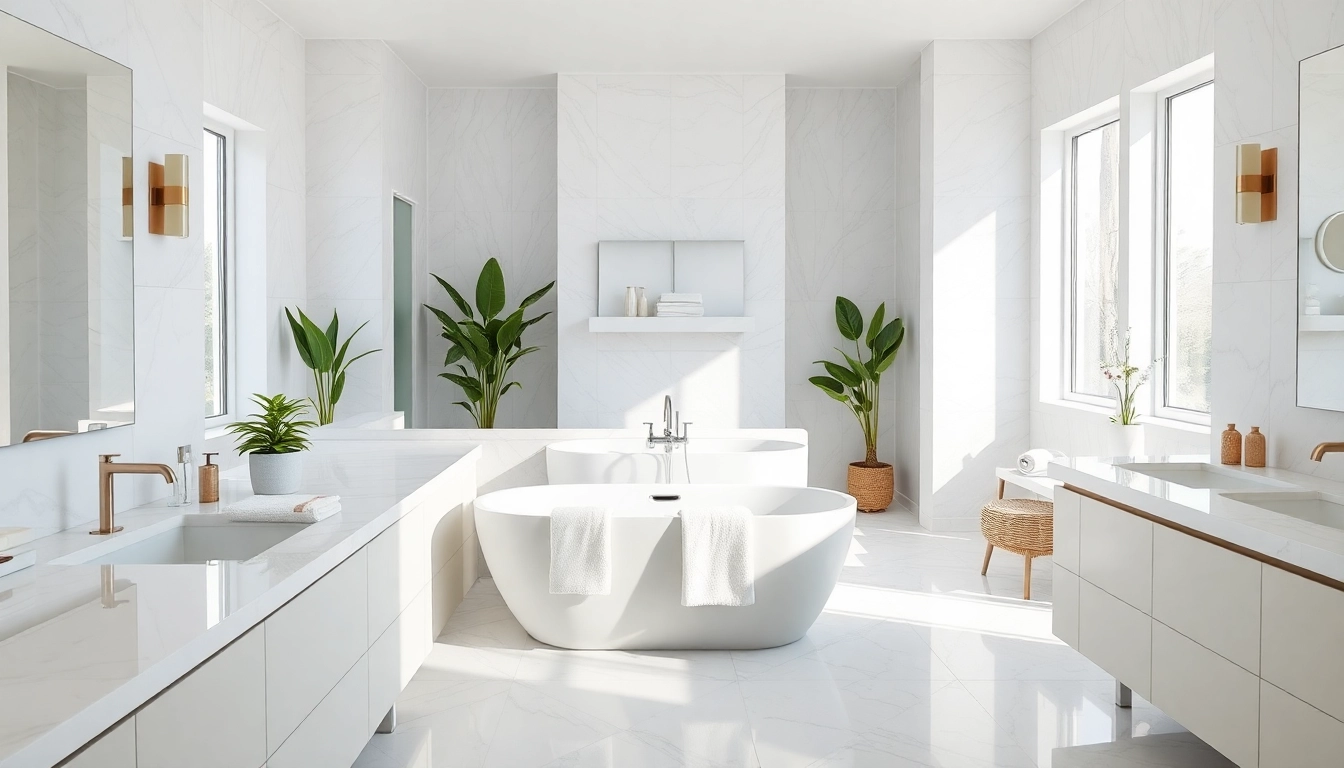 Bathroom renovation near me showcasing a bright, modern space with elegant fixtures.