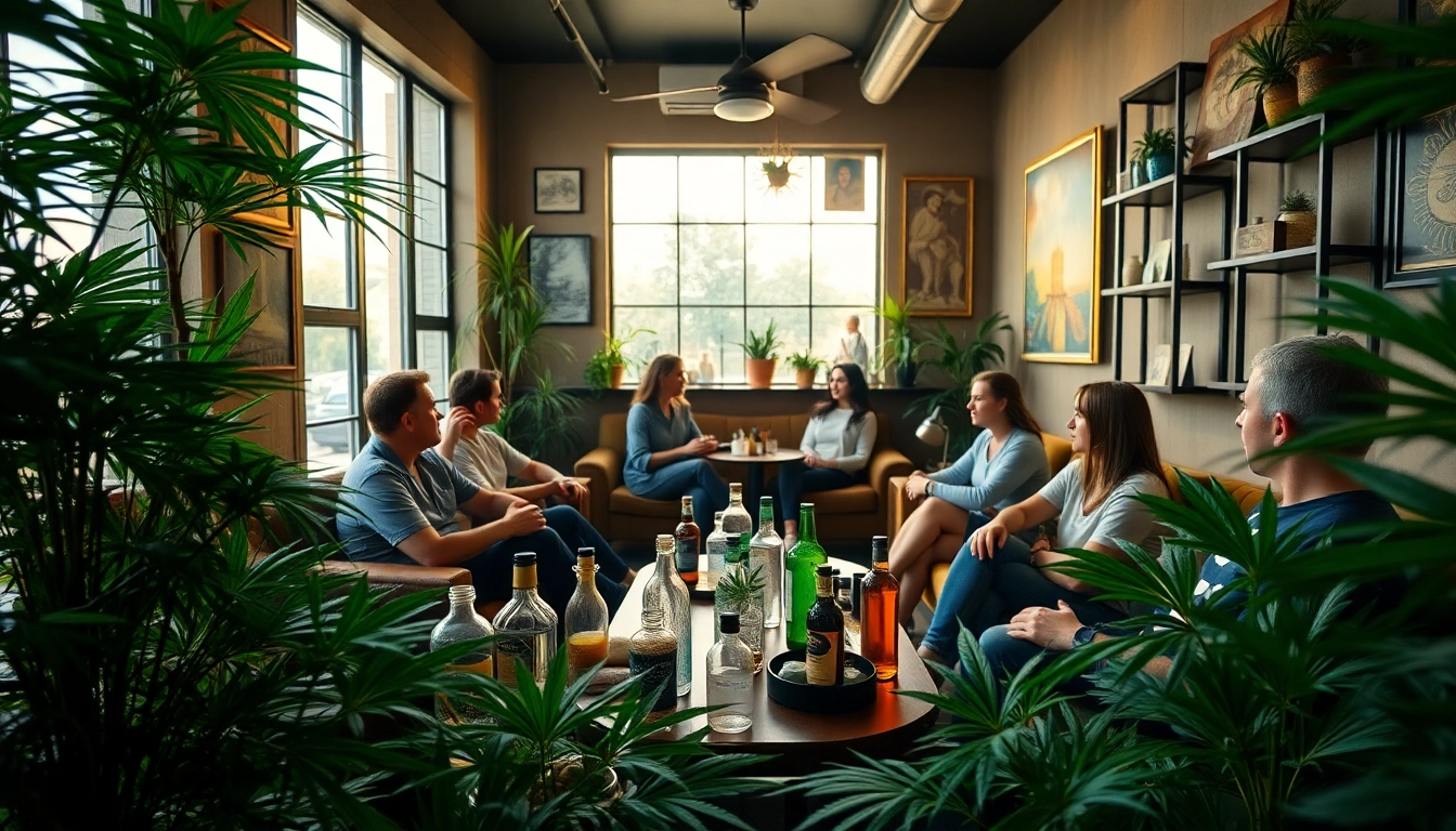 Visiting Cannabis Clubs Lloret De Mar in a cozy lounge filled with lush greenery.