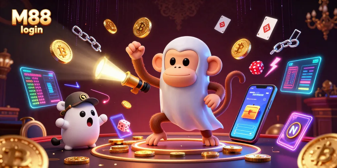 Experience thrilling M88 login adventures with lively characters capturing golden rewards in an extravagant casino