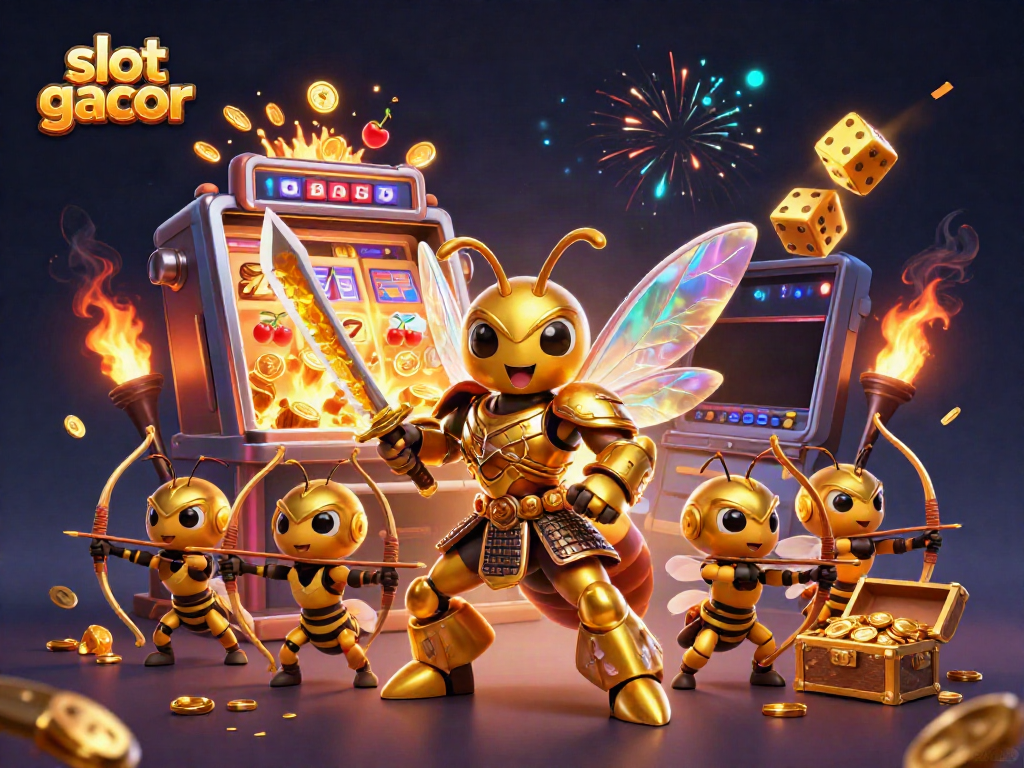 Slot gacor menciptakan suasana kasino yang meriah dengan karakter kartun 3D dan elemen berkilauan.