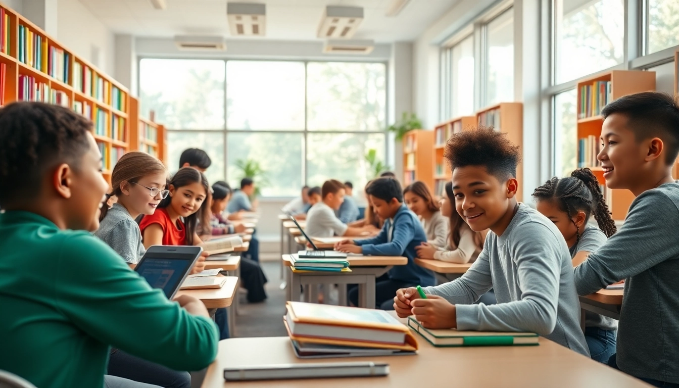 Engaging educational environment showcasing diverse students collaborating and learning, symbolizing innovation in education.