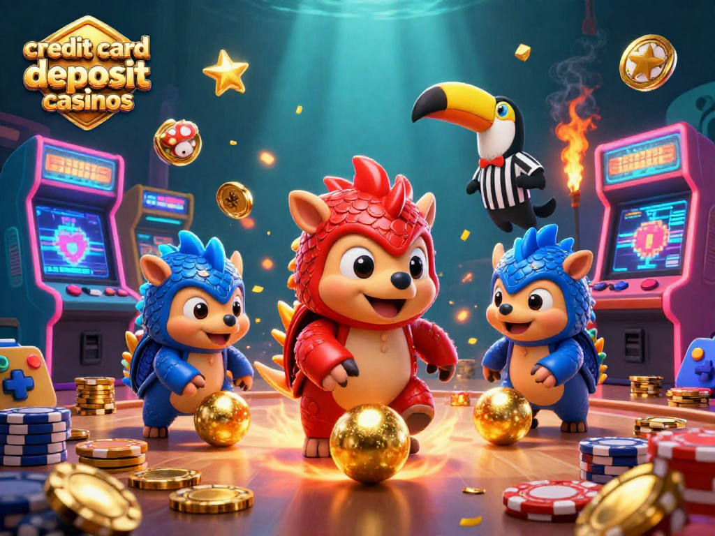 Experience exciting gaming action at credit card deposit casinos featuring pangolins and casino elements.