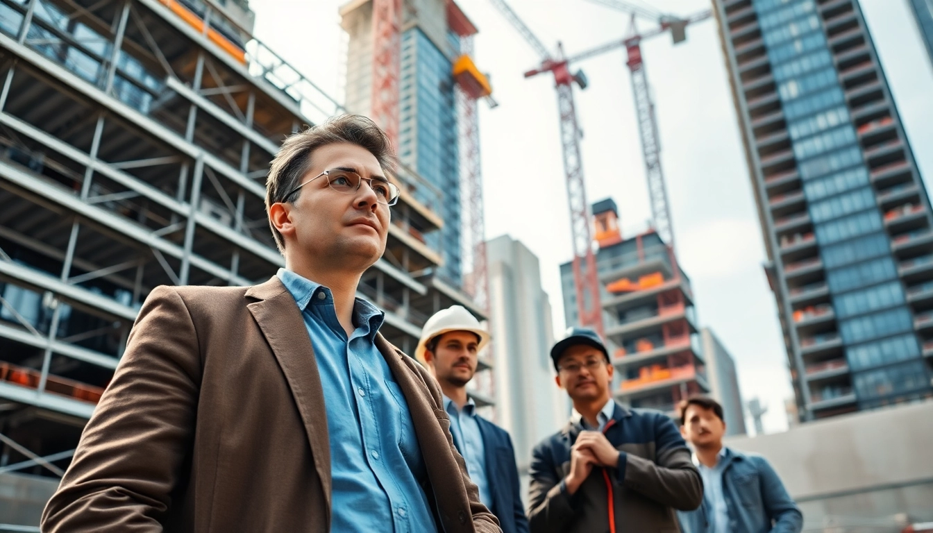 Manhattan Construction Manager leading a team on an urban construction site.