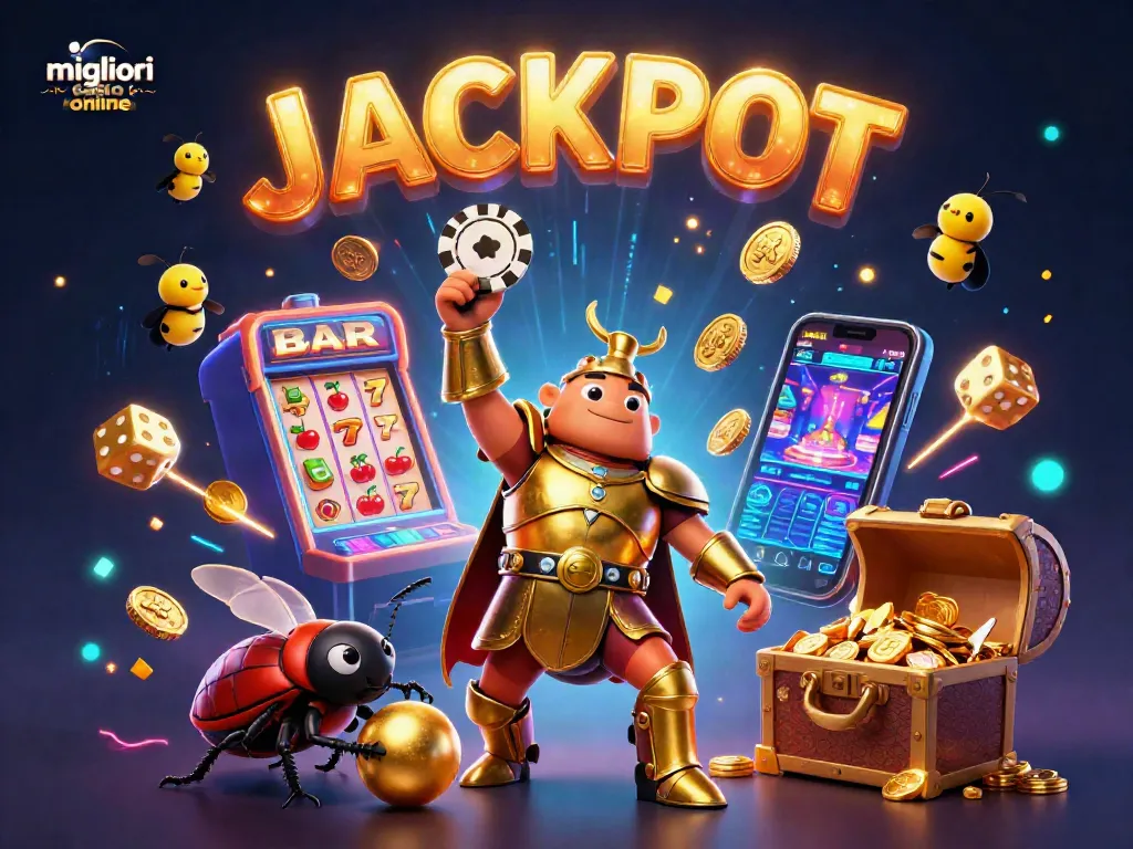 I migliori casino online offrono un'illustrazione 3D coinvolgente con personaggi animati e simboli di giochi d'azzardo.